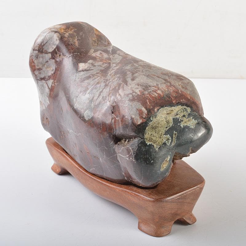 天然石　鑑賞石　菊花石　置物　重さ約1917g　唐木台付　C　R7334