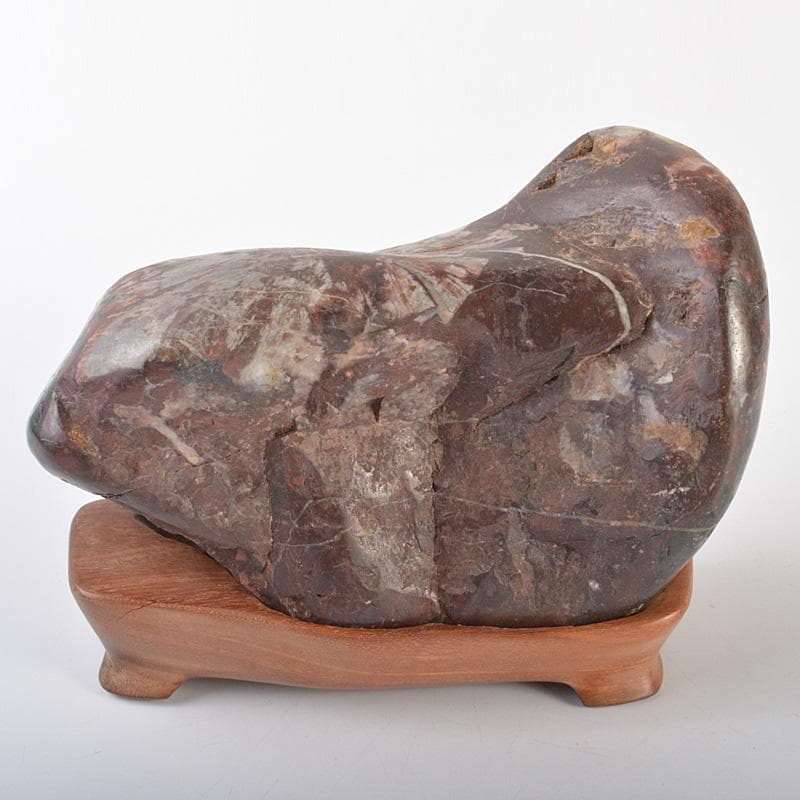 天然石　鑑賞石　菊花石　置物　重さ約1917g　唐木台付　C　R7334