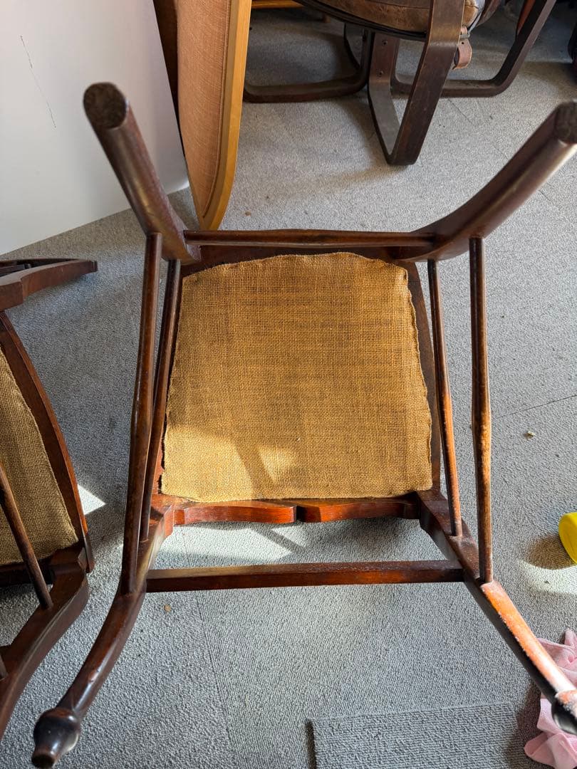 英国製 アンティーク ダイニングチェア 2脚 猫脚 透かし彫 クイーンアン様式