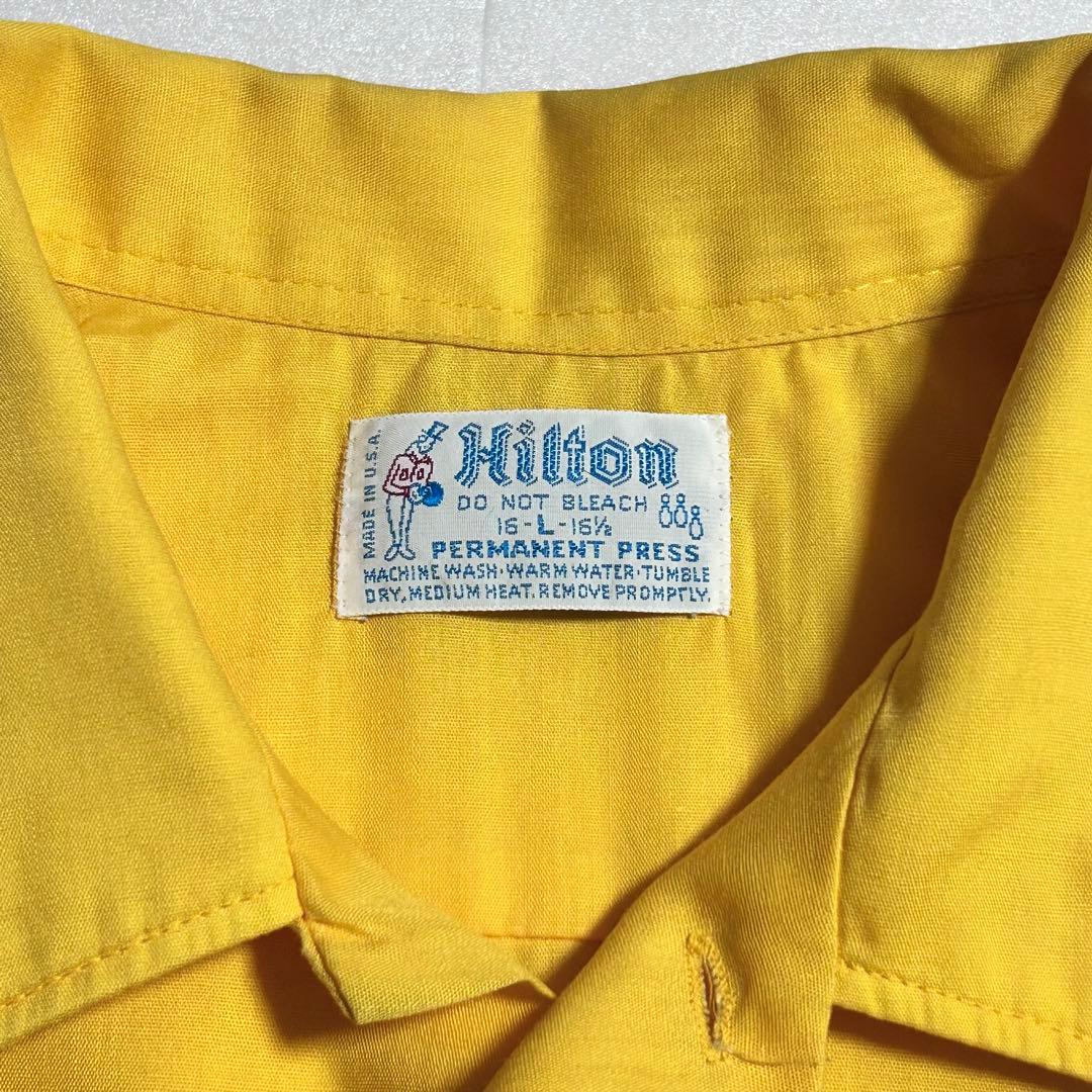 80s HILTONヒルトン　ボーリングシャツ　L マスタード　ラバープリント⑧