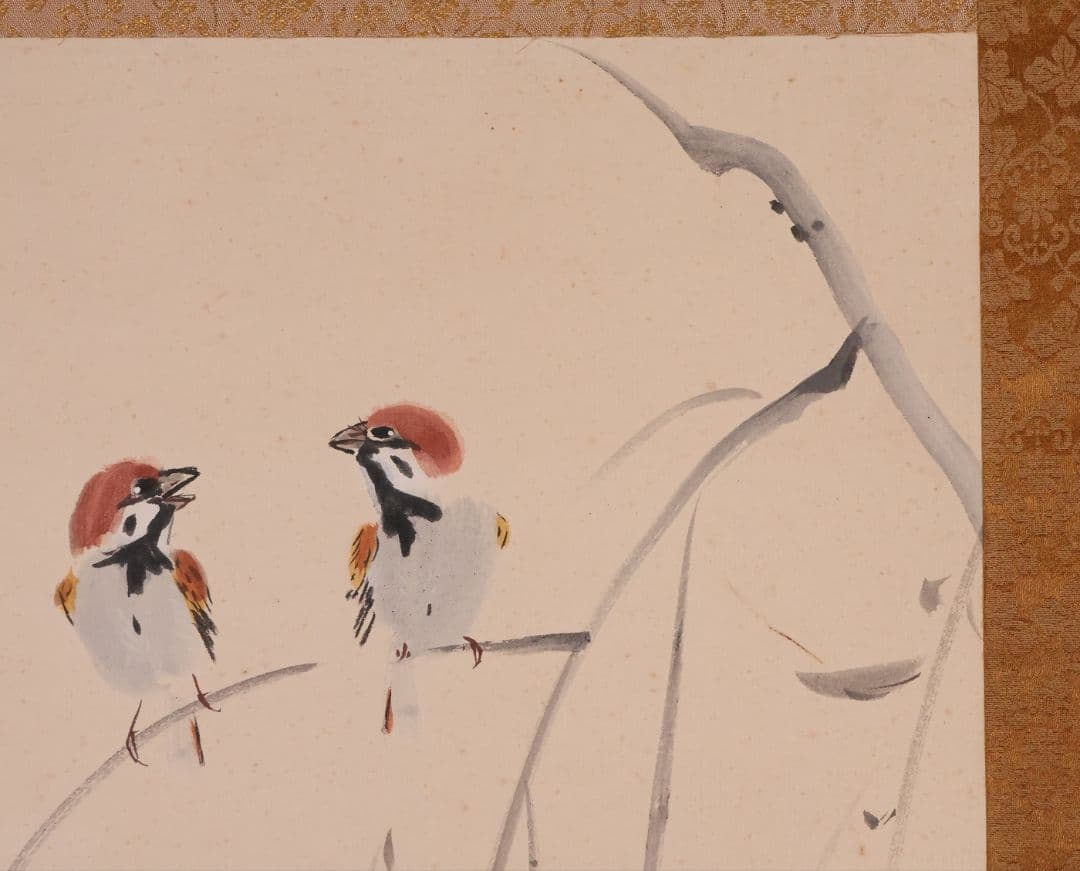 【真作】日本画 前川蒼十 雀図 鳥 紙本 掛軸 石川県小松出身画家 MB150