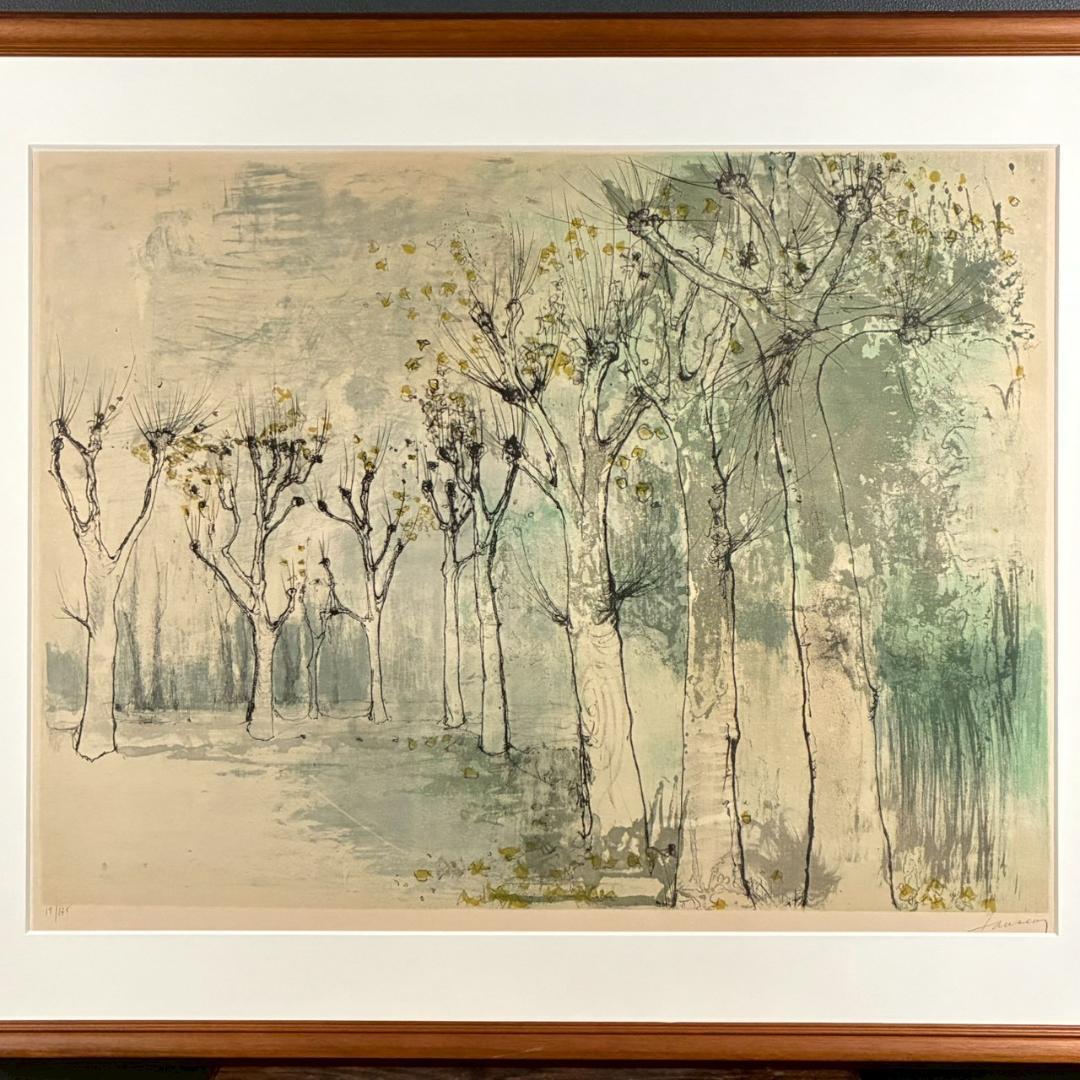 ジャン・ジャンセン「木立」樹木 リトグラフ 大作 直筆サイン入り フランス