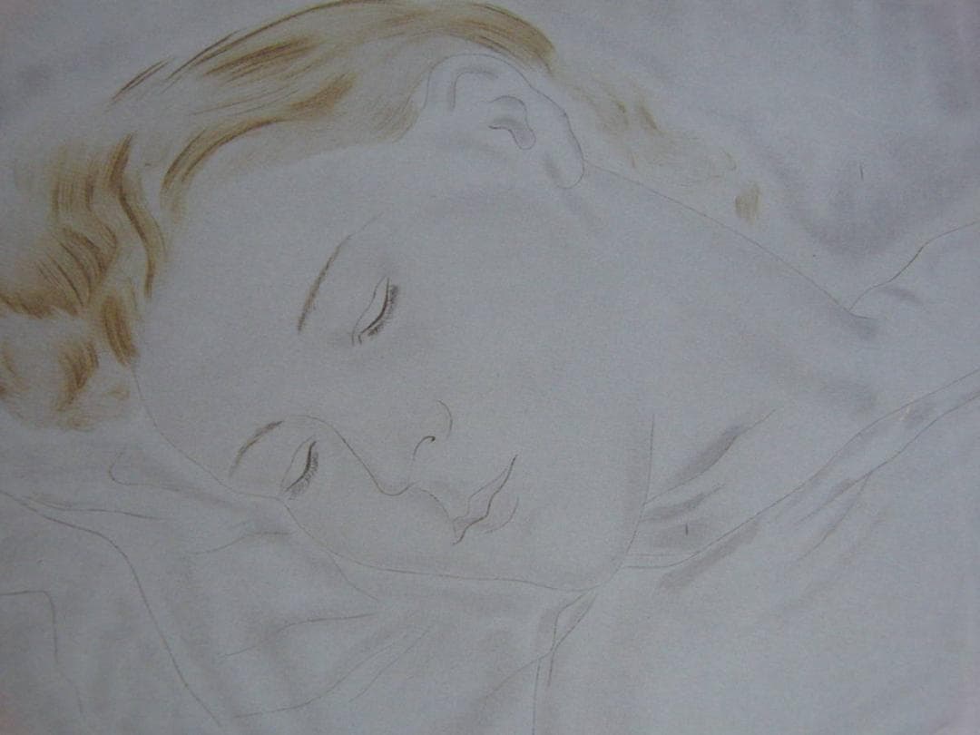 藤田嗣治、「Femme endormie」、希少画集の額装画、人気作品