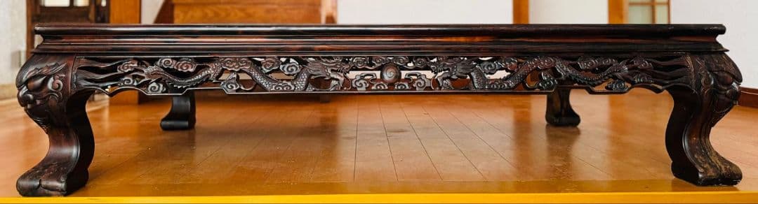 黒檀 龍の彫刻 芸術品 工芸品 テーブル 手彫り 高級品