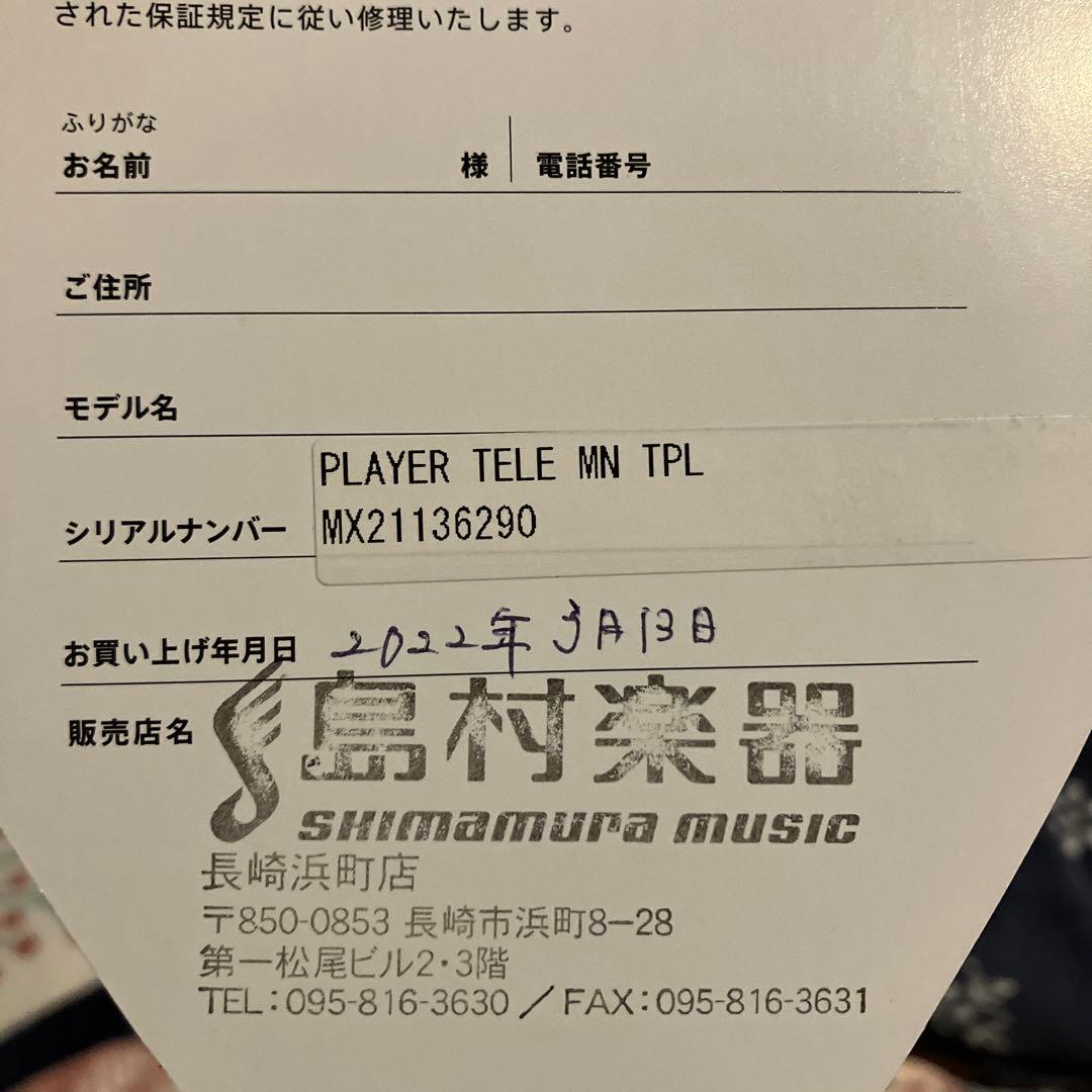 ギター Fender Player Telecaster MN TPL