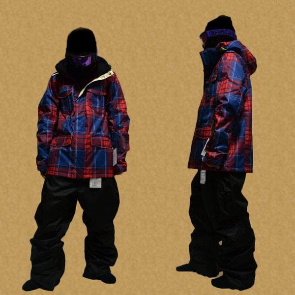値下げ！【新品】スノーボード ウェア 上下セット FTD 青赤×黒 Lサイズ