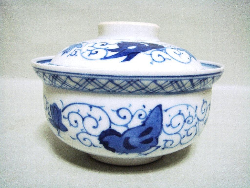 929『染付 鶏 蓋茶碗』　/骨董品 古美術 アンティーク 古玩