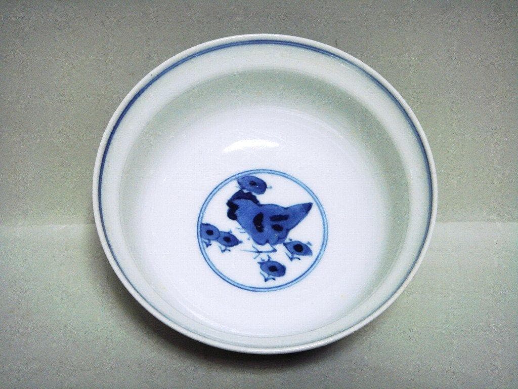 929『染付 鶏 蓋茶碗』　/骨董品 古美術 アンティーク 古玩