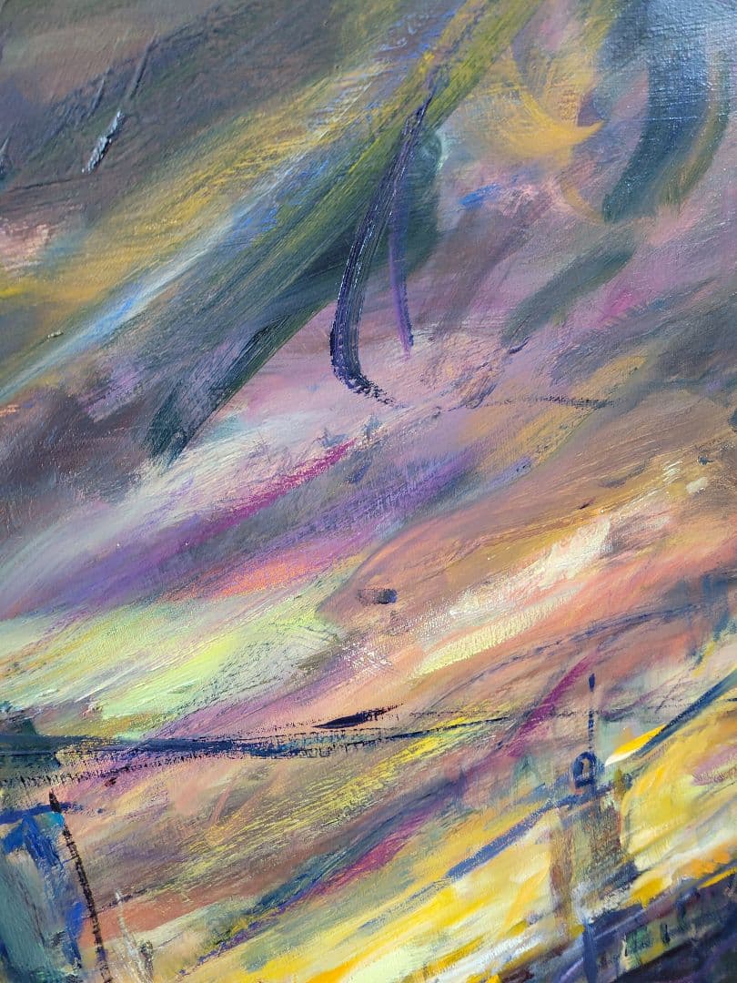 都市夕景 油彩画 大きなキャンバス