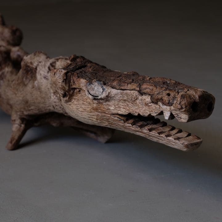 瘤杢 ワニのオブジェ 流木 古材 木製 置物 アート 芸術 アンティーク 古道具