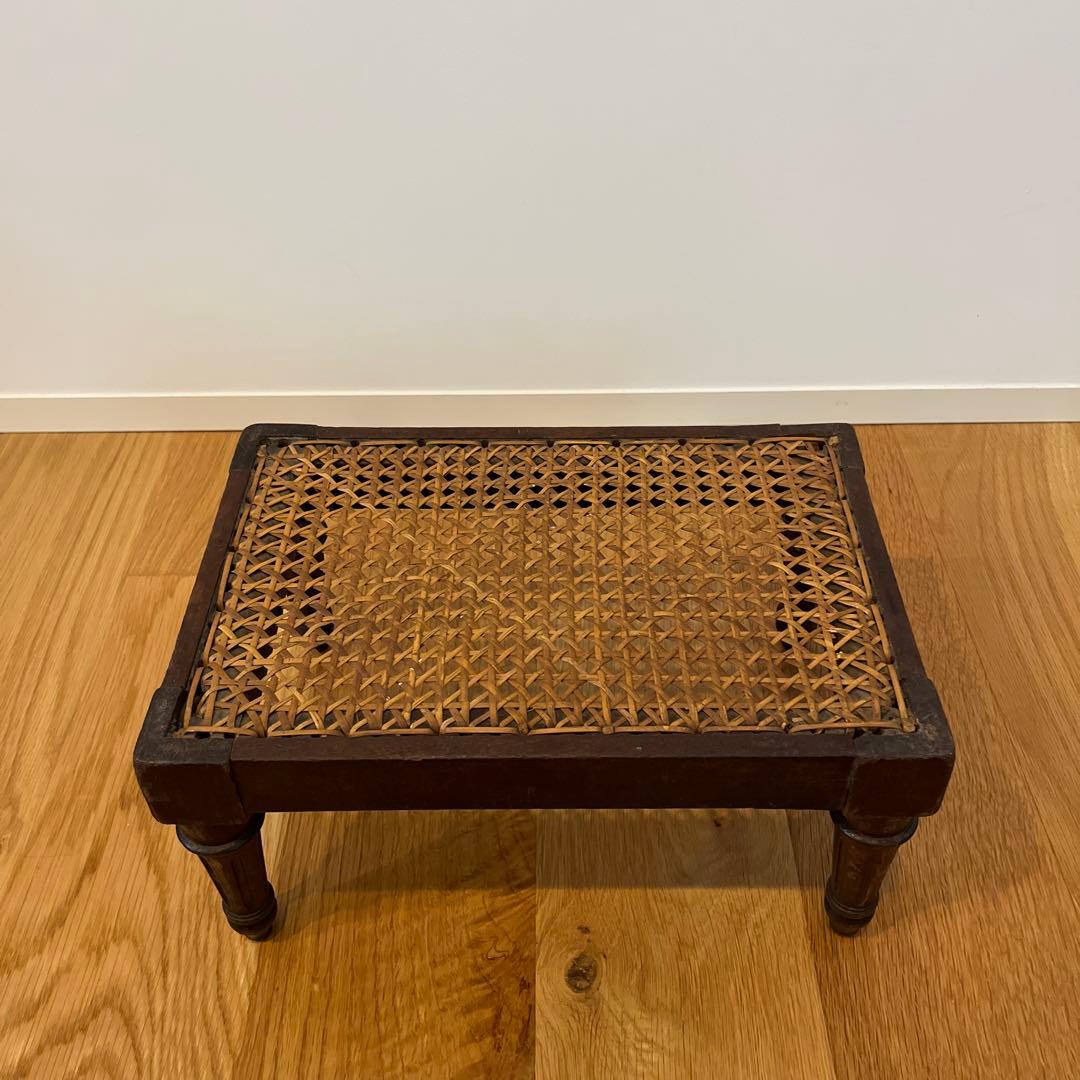 レア★ フランスアンティーク ディスプレイ台 籐 木製 スツール 踏み台