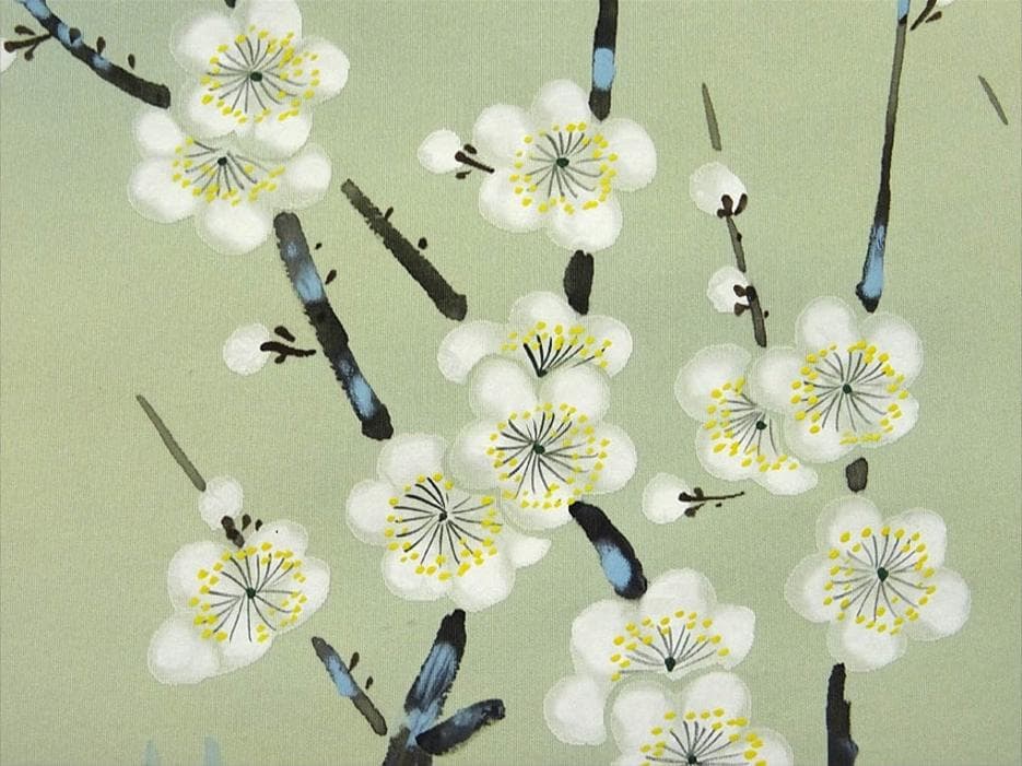 掛軸 八代玲華『白梅図』花鳥図 絹本 肉筆 共箱付 掛け軸 a040916