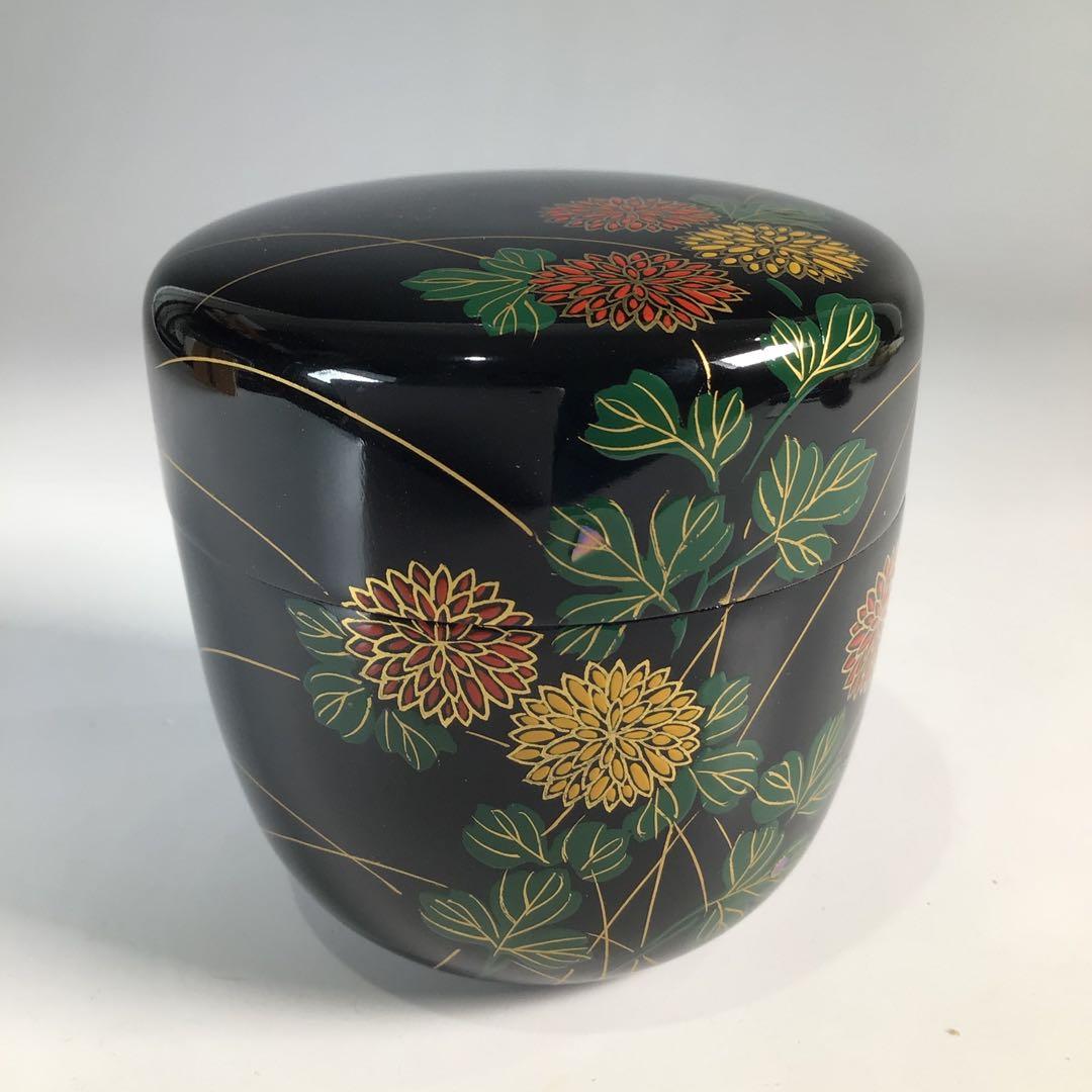 Ｐ２８　N74 　2点‼️棗　『祇雲作』『黒漆塗』『菊蒔絵』　共箱　茶道具