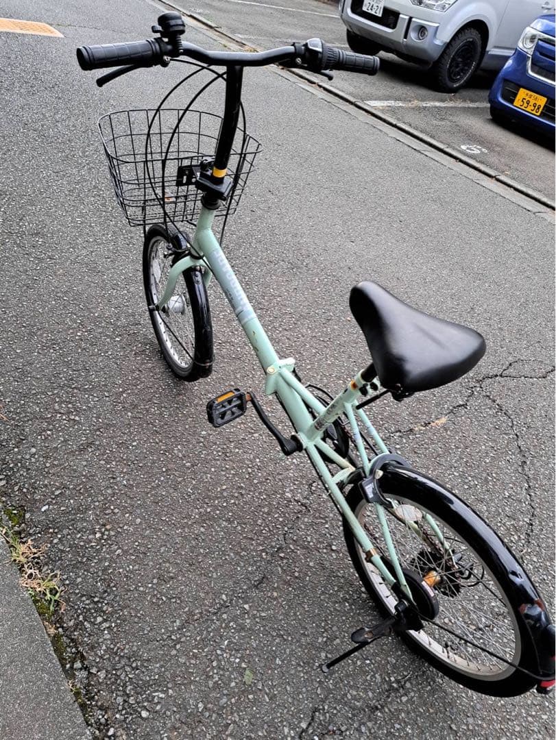 折りたたみ変速六段自転車 ミントグリーン 20インチライト付き