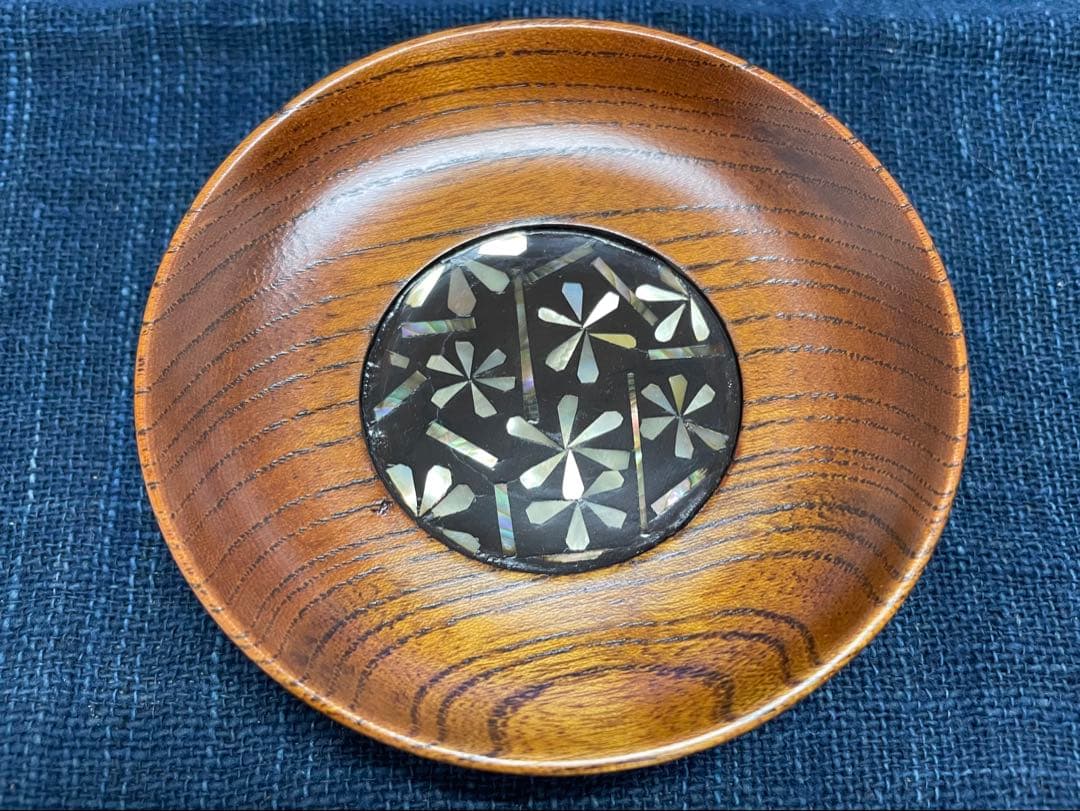小島雄四郎さん　螺鈿　欅　小皿　茶托　5客セット