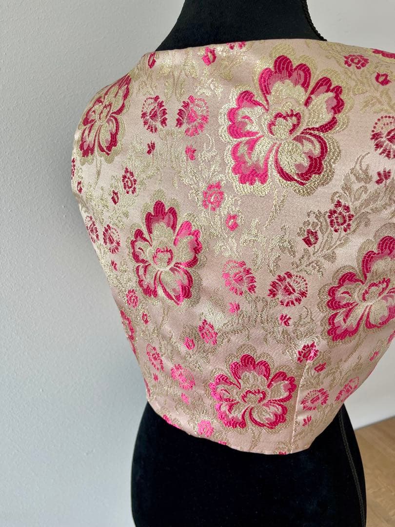 フラメンコ ゴールドxブーゲンビリアブロケード生地　チャレコ スペイン製