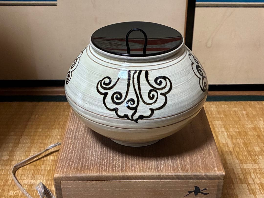 茶道具 廣州窯 鉄絵 刷毛目 水指 共箱 時代物 【趙 小守】 韓国 高麗