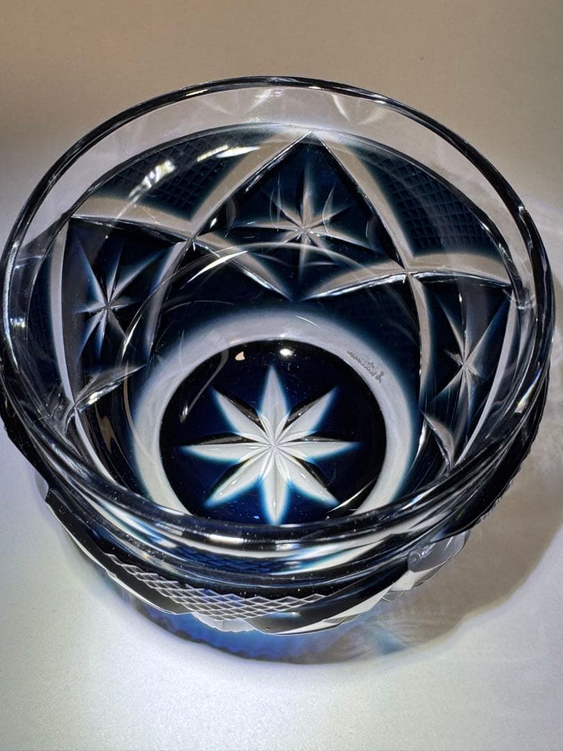 薩摩切子　大猪口　びいどろ工芸　藍色　N0003