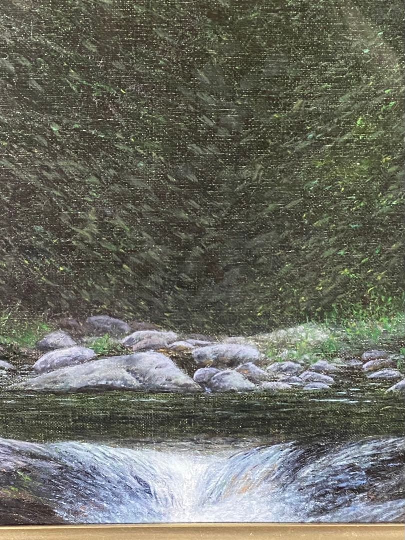 油彩画　板垣文雄　【笛吹川に沿って】　F6号　自然の風景 額縁　額装　山形県