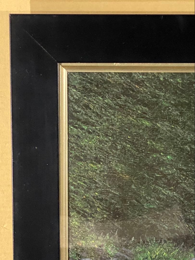 油彩画　板垣文雄　【笛吹川に沿って】　F6号　自然の風景 額縁　額装　山形県