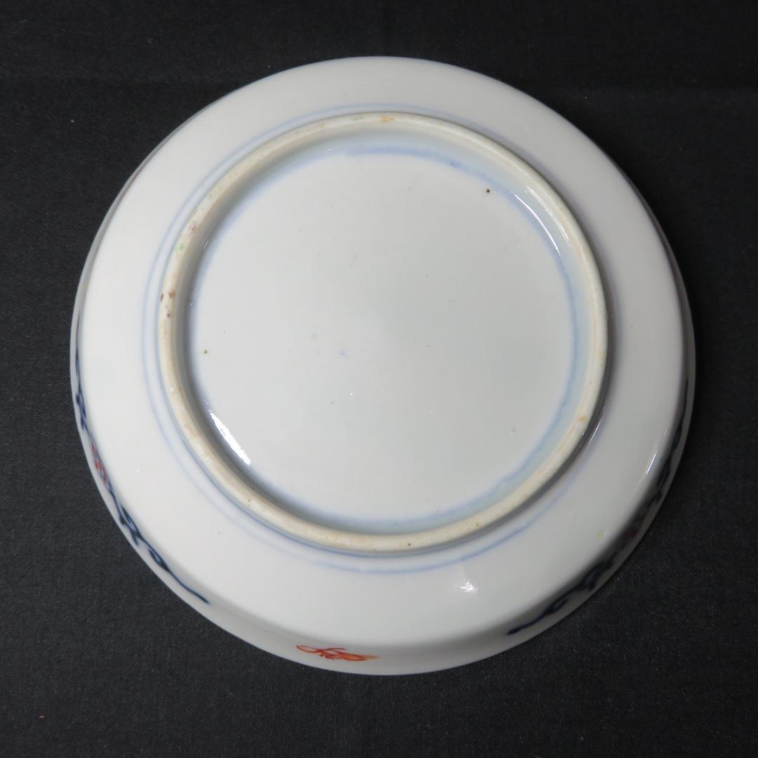 小皿 手塩皿 豆皿 色絵付け 染付 古伊万里 梅と鶴 2枚 明治