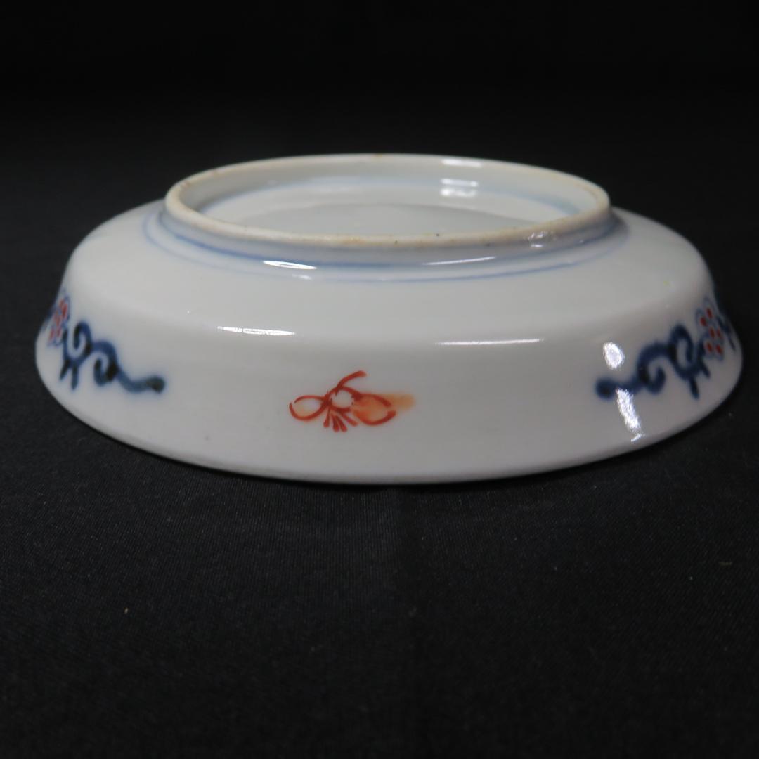 小皿 手塩皿 豆皿 色絵付け 染付 古伊万里 梅と鶴 2枚 明治