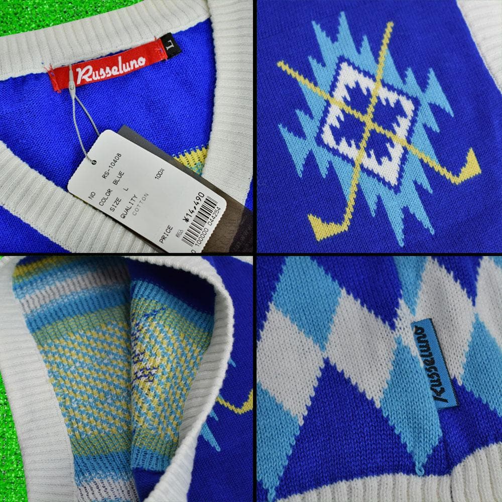 Russeluno/ラッセルノ ゴルフ Ｖネックベスト【ブルー/Ｌ】新品！