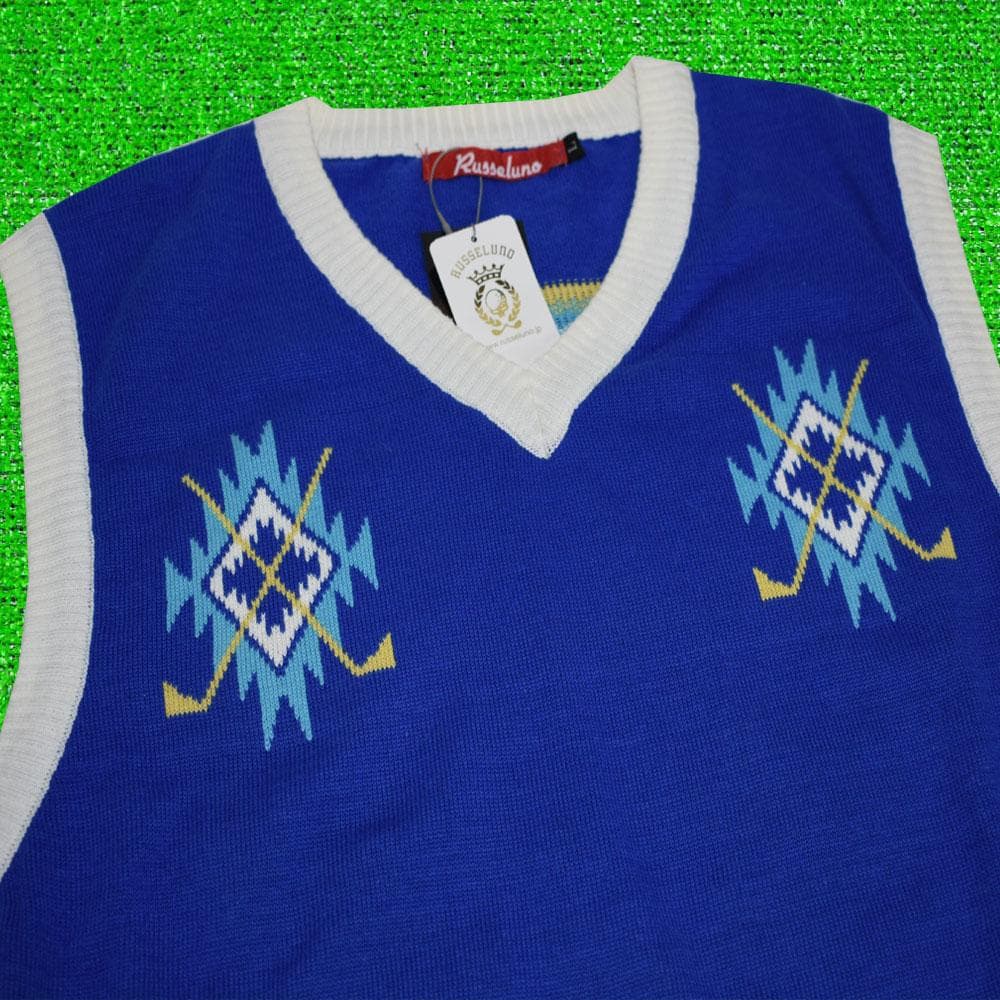 Russeluno/ラッセルノ ゴルフ Ｖネックベスト【ブルー/Ｌ】新品！