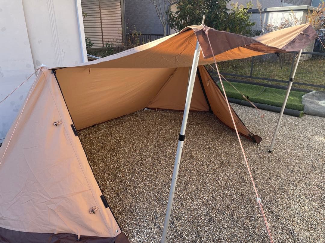 TOMOUNT 軍幕テント ベージュ　自作二又ポール付