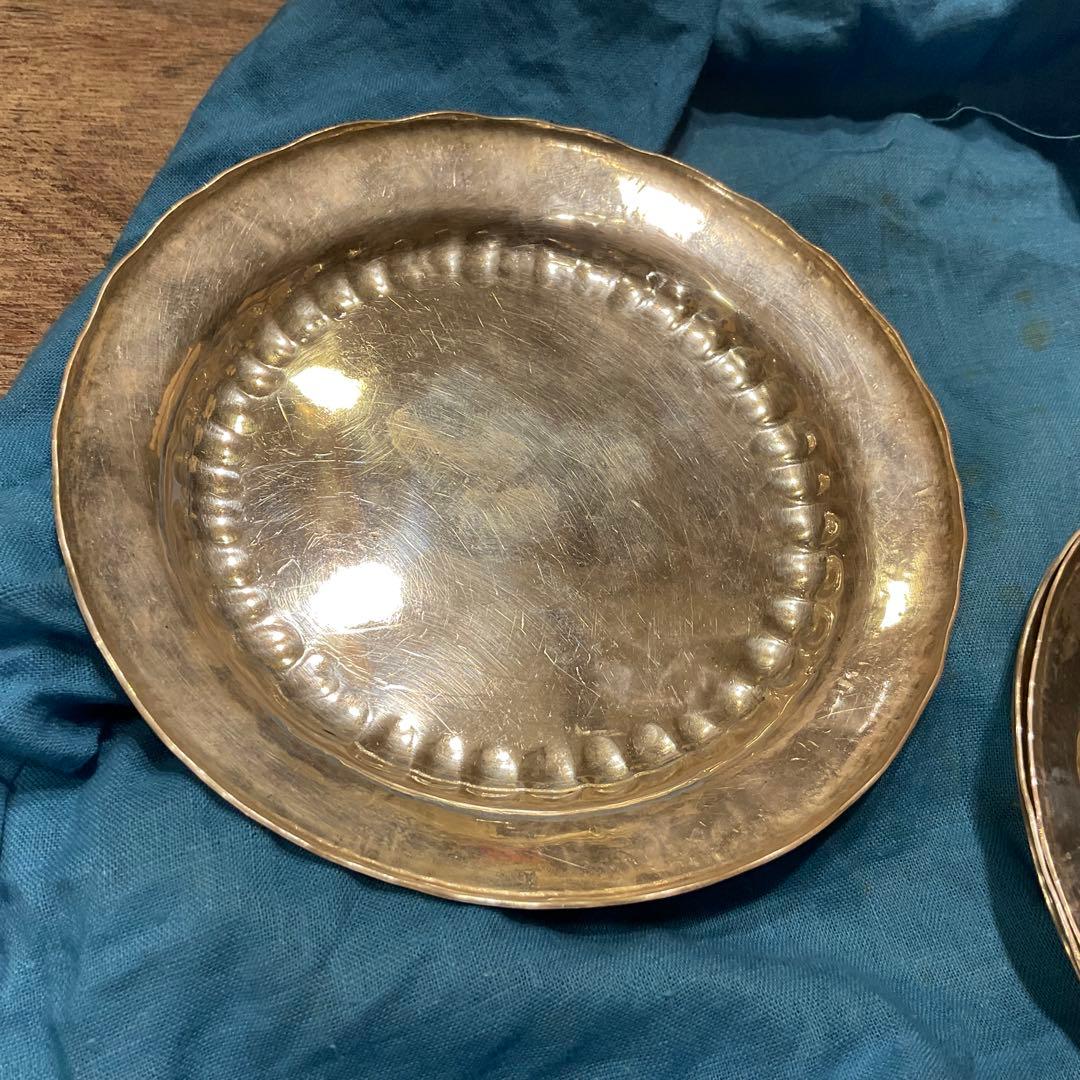 総重量325g！ 時代金工 青松堂 純銀 銘々青海盆 五客揃 共箱付き 煎茶道具