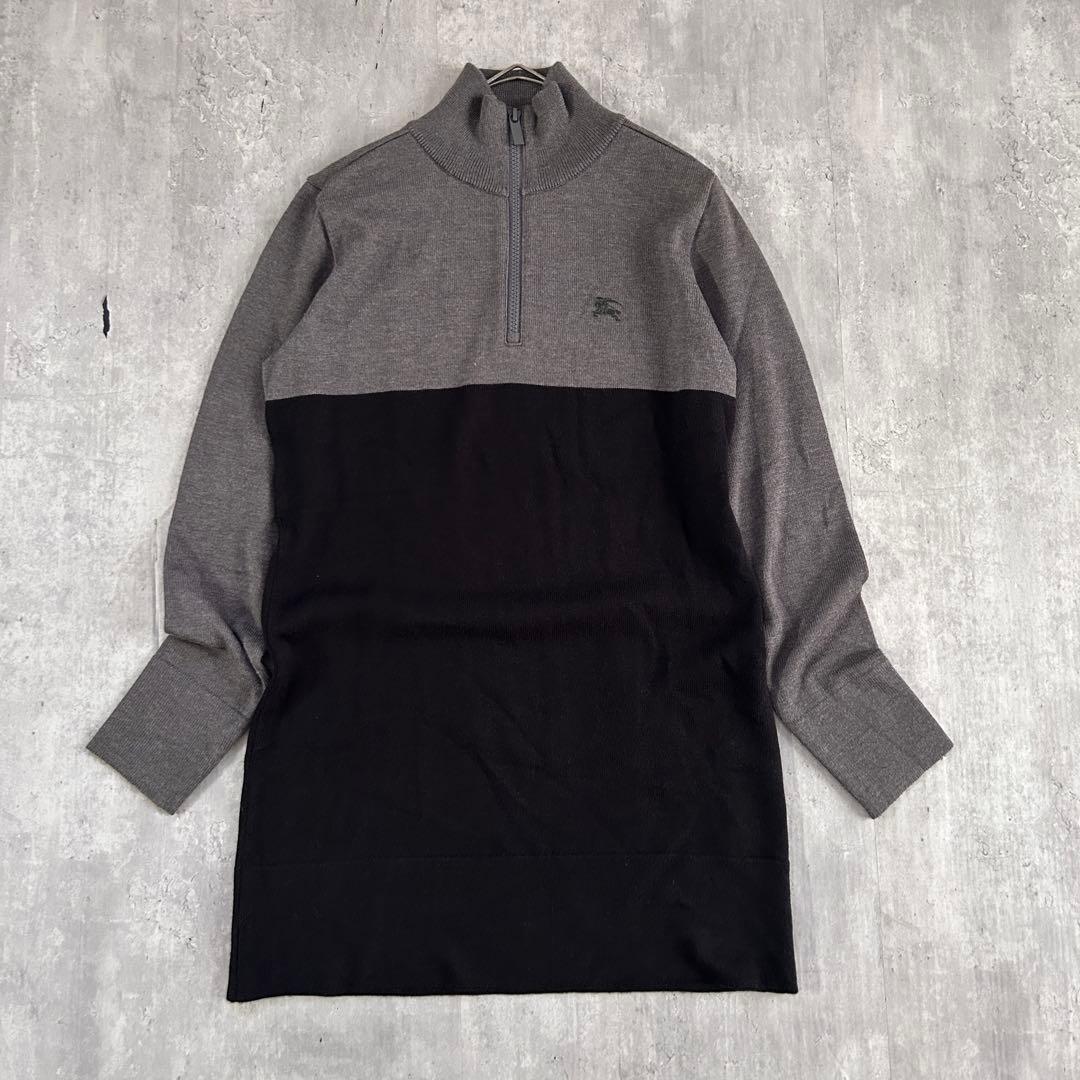 美品 バーバリーゴルフ ニット ワンピース モックネック ハーフジップ 日本製