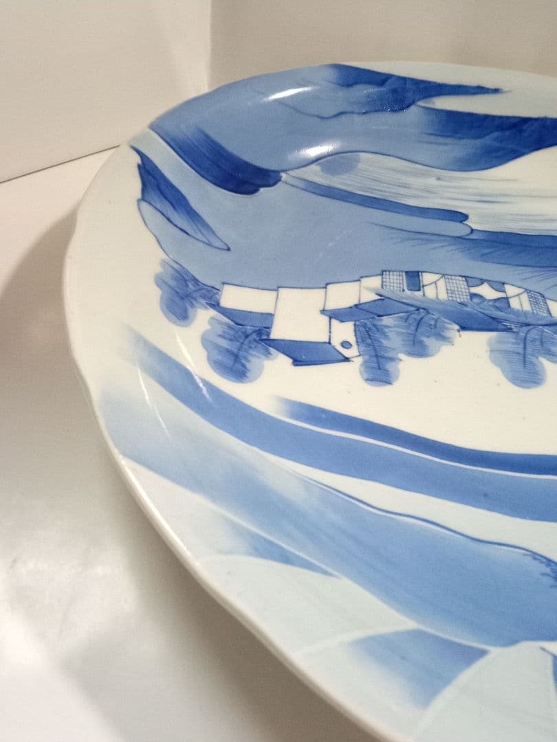 古伊万里　大皿　染付　日の出　山水　アンティーク