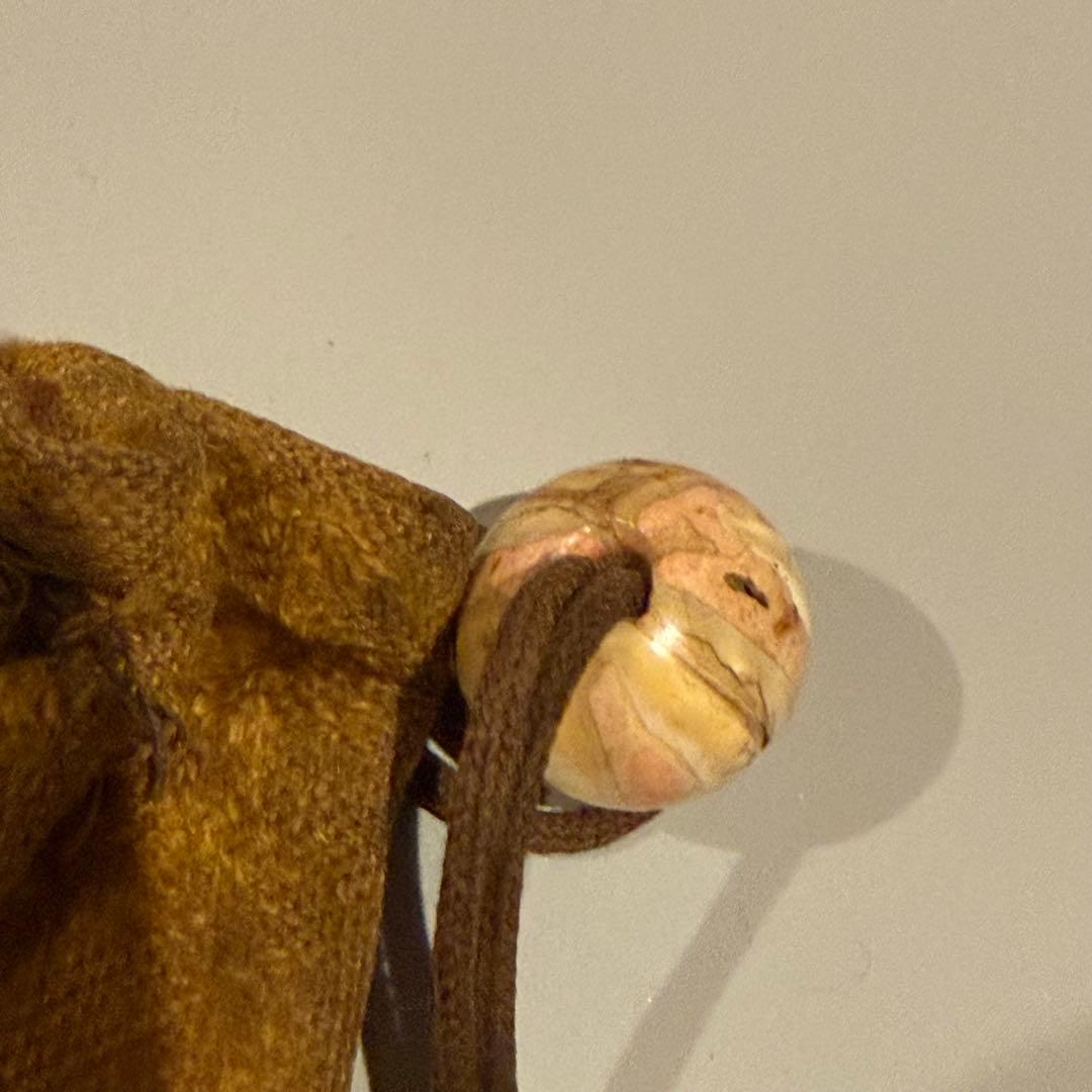 道中財布 根付 瑪瑙玉 中国 絵銭 付属 花銭 古銭 銅鏡 麻 アンティーク 珍