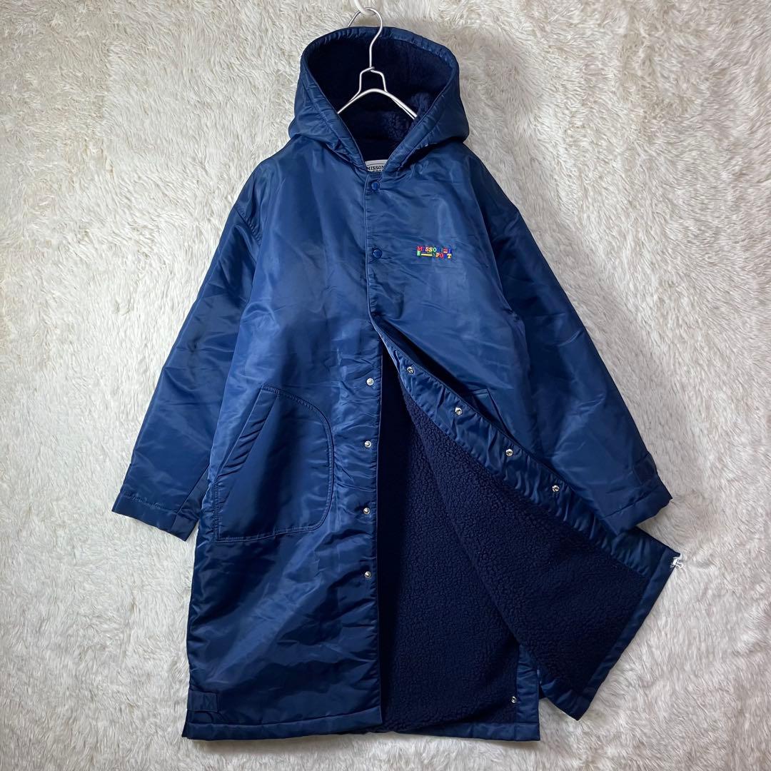 美品 ミッソーニスポーツ ベンチコート ロゴ刺繍 ボア裏地 ネイビー 紺 M