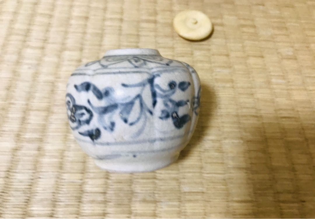 安南　染付　絞手　阿古陀形　茶入　茶道具　合せ箱