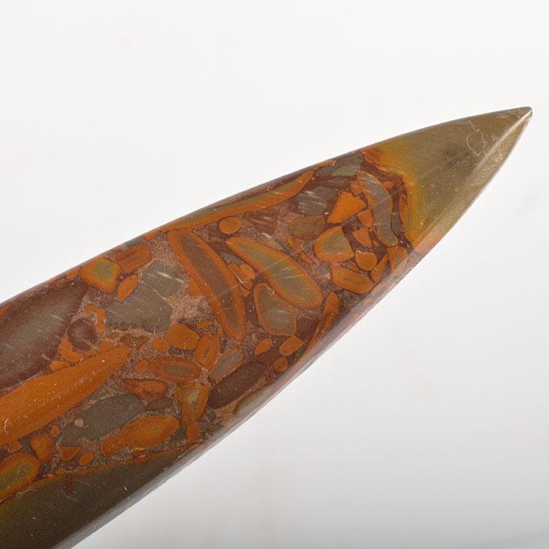 中国　玉石寿山石彫刻　剣　置物　唐木飾台付　C　6843