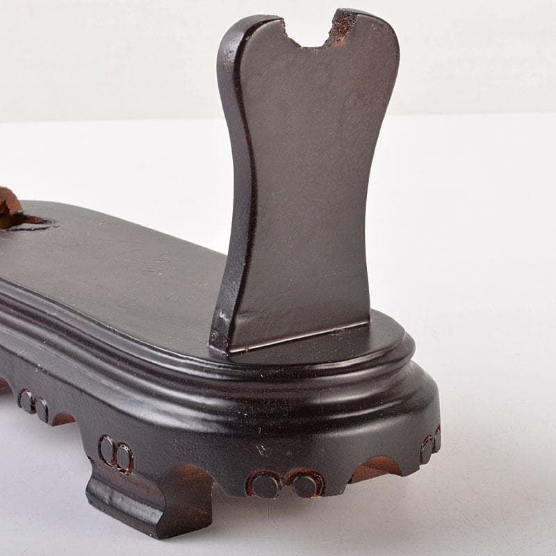 中国　玉石寿山石彫刻　剣　置物　唐木飾台付　C　6843