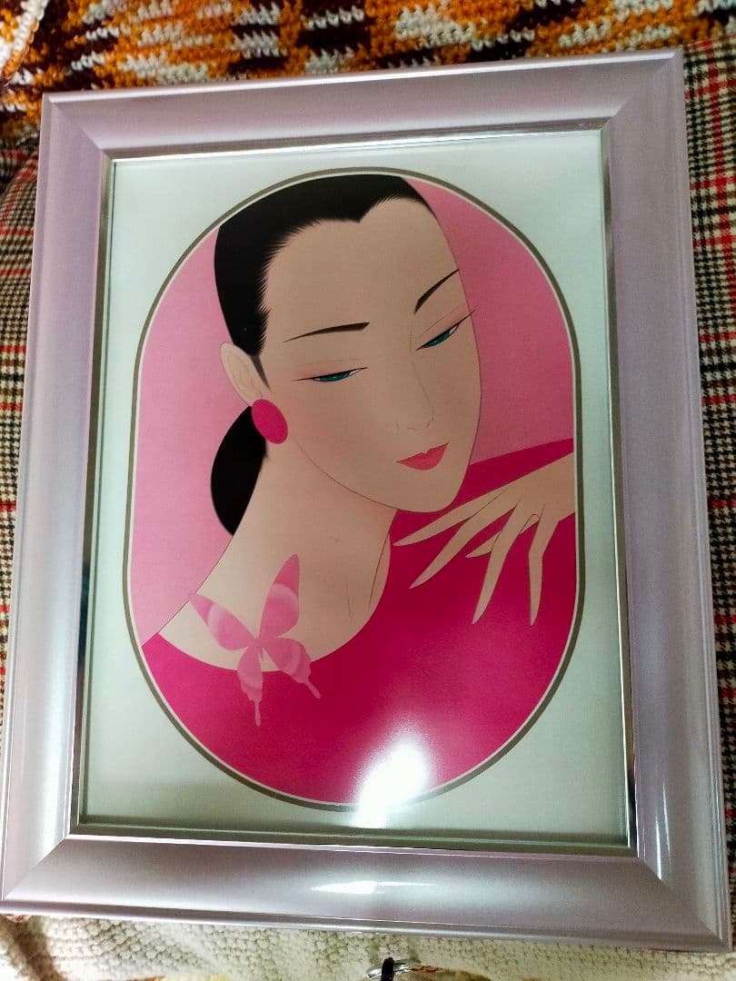 女性の肖像画 ピンク アート作品　[鶴田一郎]　美人画　特価　¥9500-!!