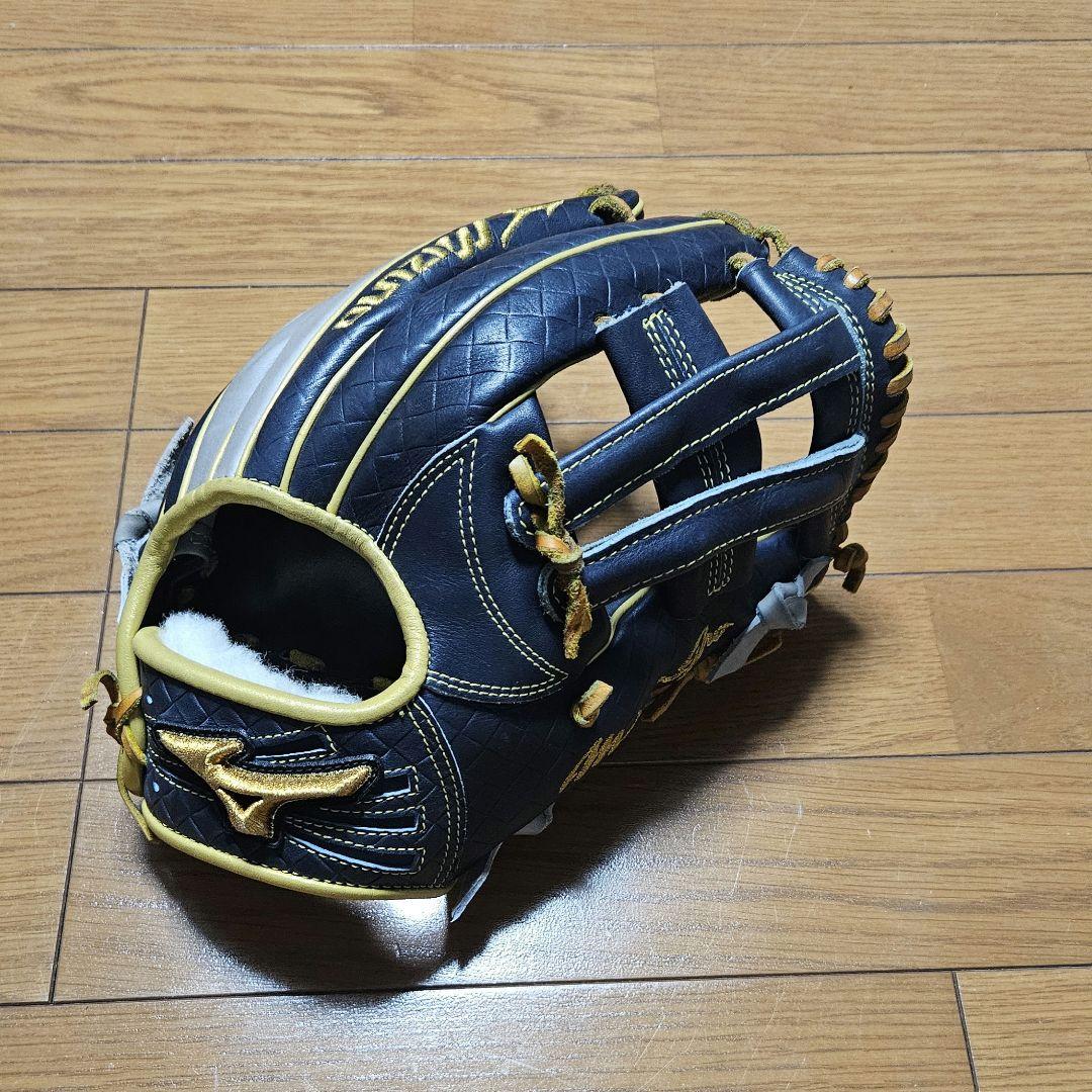 ミズノプロ　軟式用グローブ ネイビー/ゴールド 　　　　　　内野手用