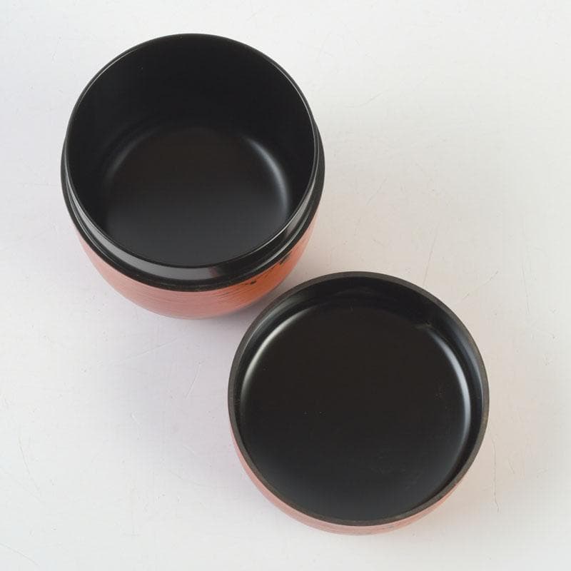 茶道具　山中塗　道場宗廣作　朱刷毛目　梅月蒔絵　大棗　共箱　V　9836