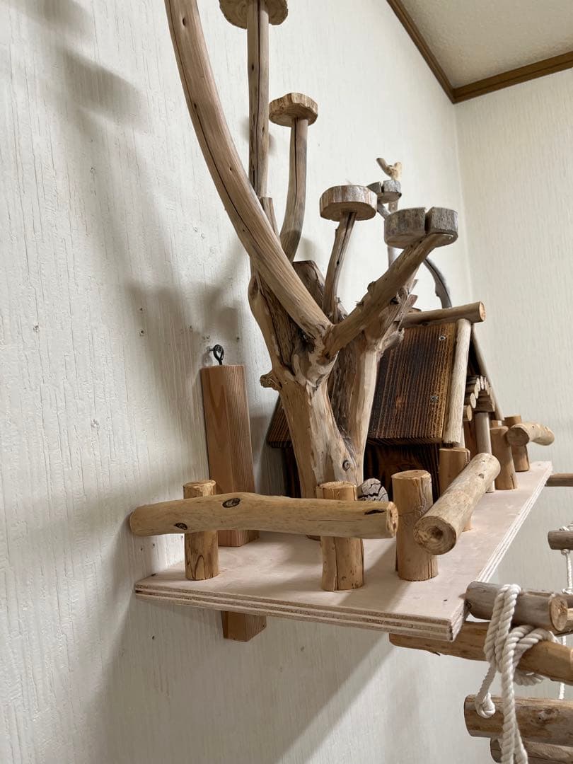 渡邊鳥インコ止まり木 流木バードアスレチック 壁掛けタイプバードジム壁付け