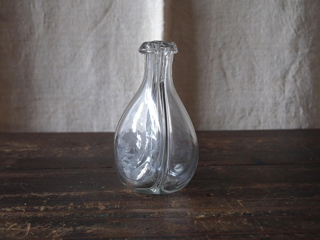 吹きガラスの２輪挿し ゆらゆらガラス ガラスボトル 古道具 硝子/K413