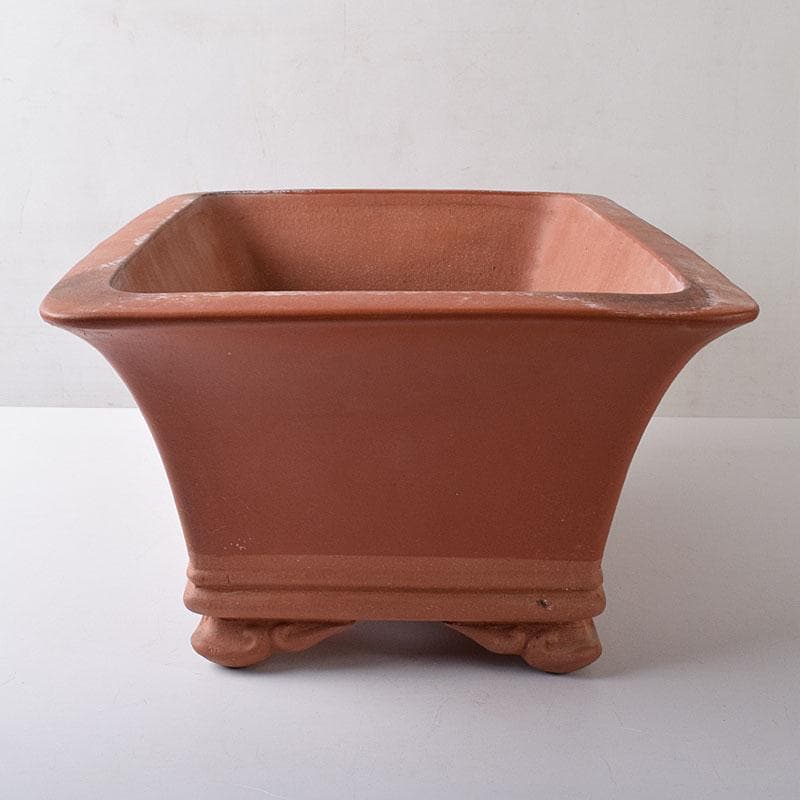 中国　紫砂　朱泥　漢詩山水刻　植木鉢　盆栽鉢　V　R8480H