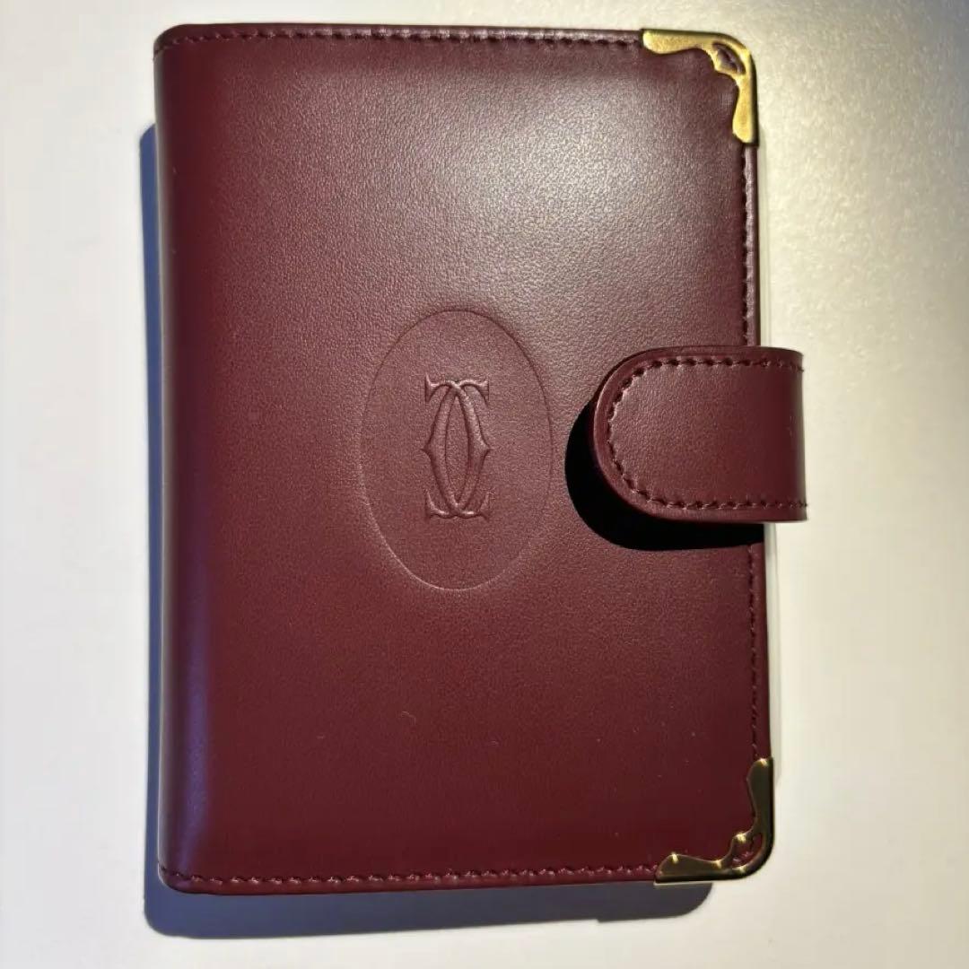 Cartier 本革 パスポートケース バーガンディ