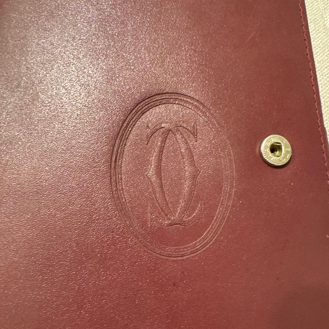 Cartier 本革 パスポートケース バーガンディ