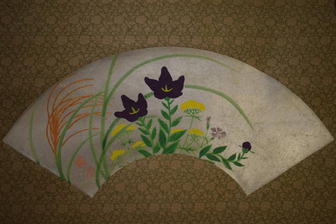 真作/祥二郎/秋草之図/扇面/桐共箱太巻箱付/布袋屋掛軸HI-775