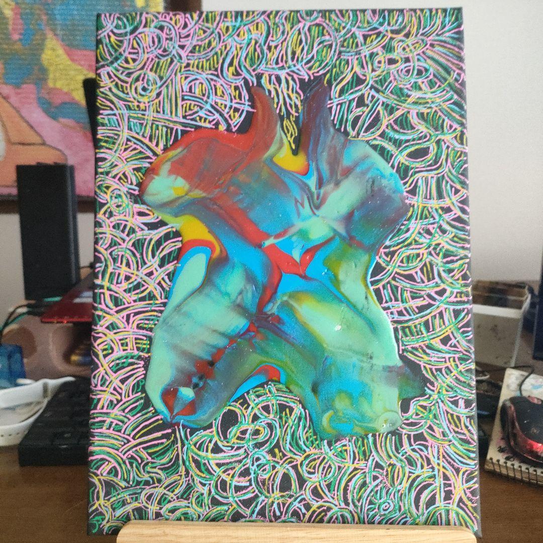 光の羽ばたき。多色抽象アクリル画