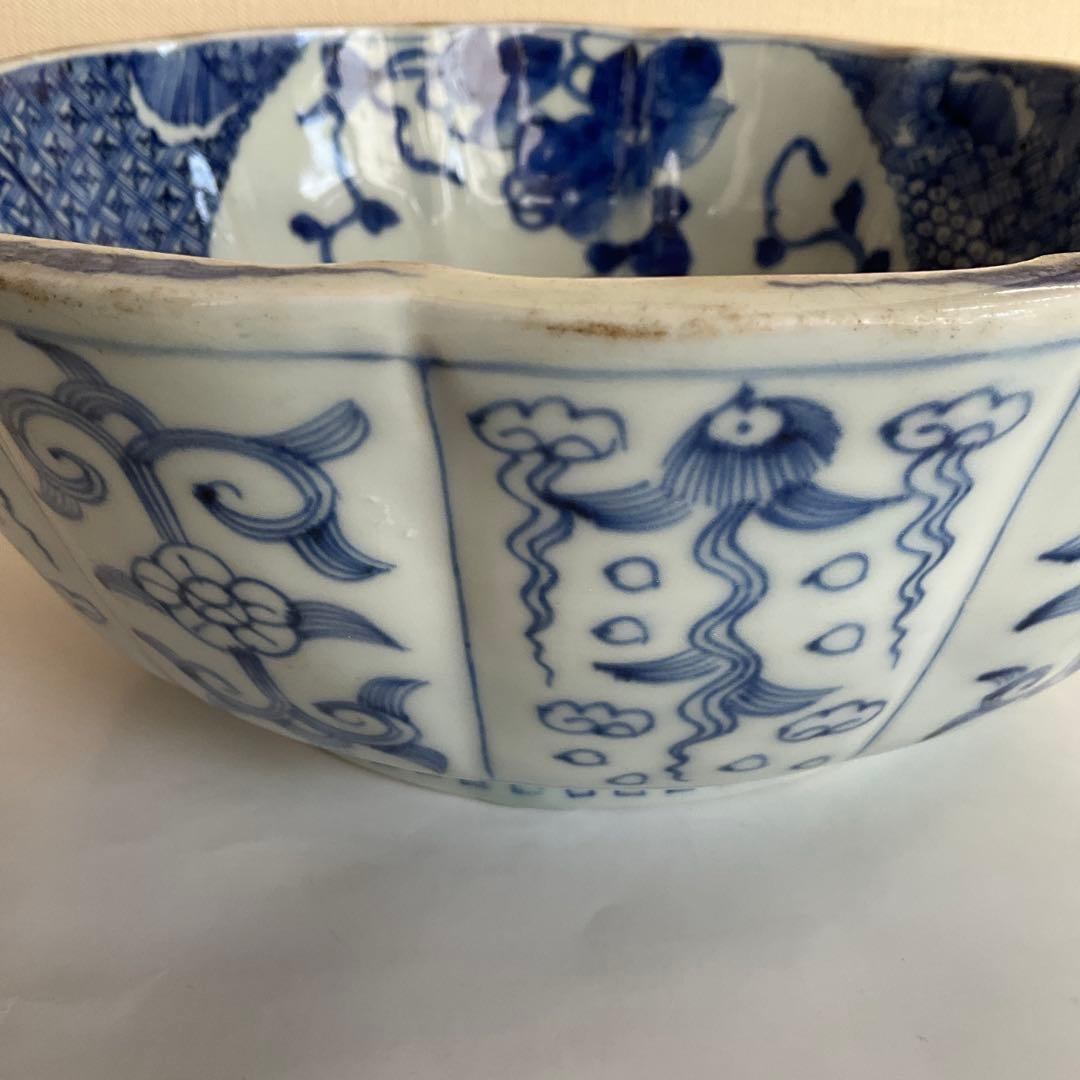 古伊万里　染付花鳥文深鉢　江戸時代中期から後期頃　優品