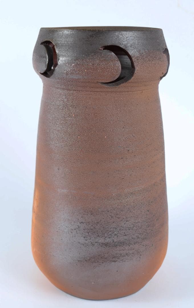 人間国宝『藤原雄』作 備前 月透し文 花器 花生 共箱