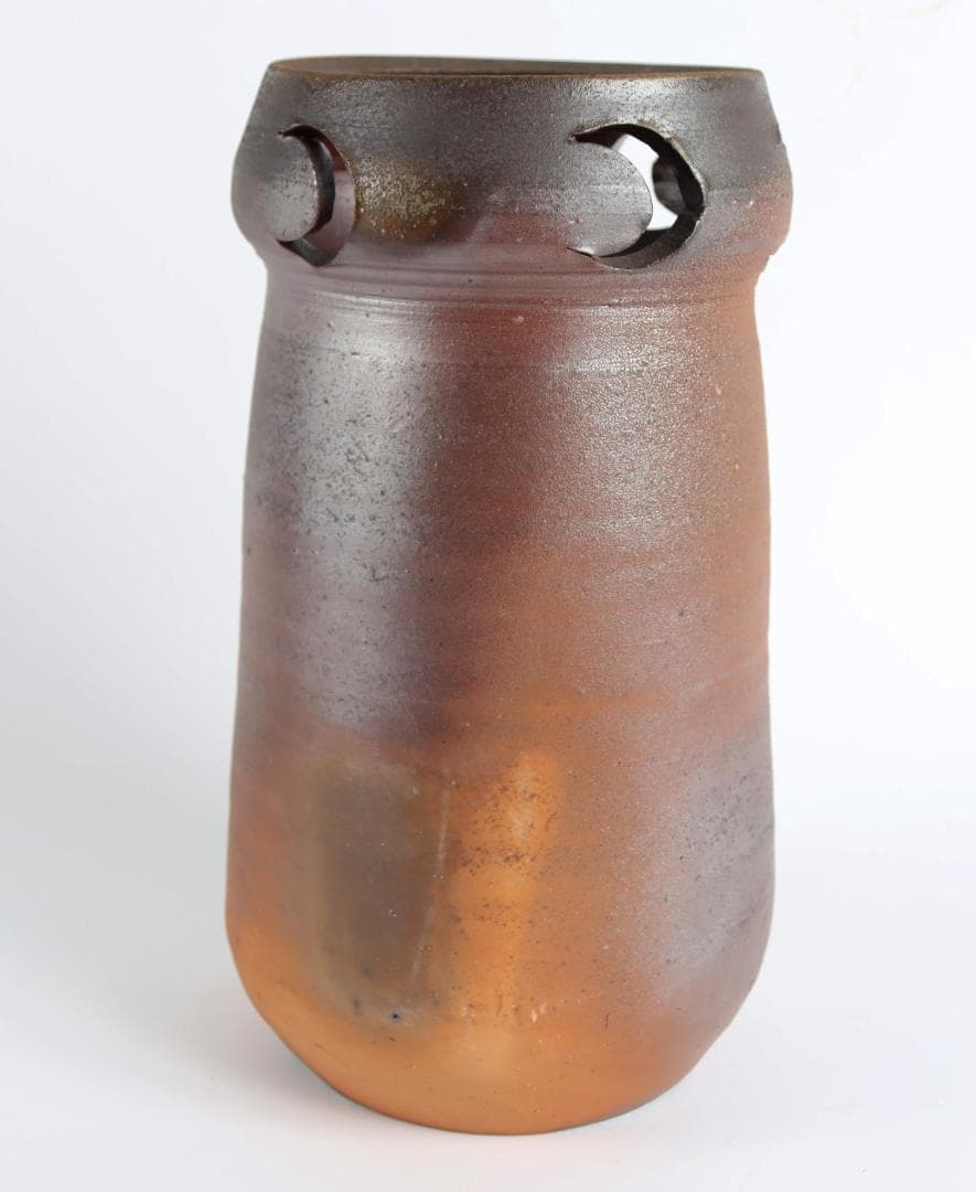 人間国宝『藤原雄』作 備前 月透し文 花器 花生 共箱